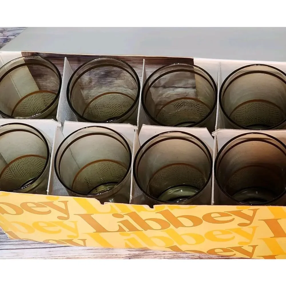 Vintage MCM Set of 8 Libbey Woodhue Tumbler Glasses 12 oz New In Box